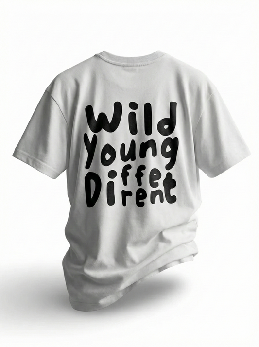 WYD. Relaxed Fit "Wild Young Different" Statement Tee White