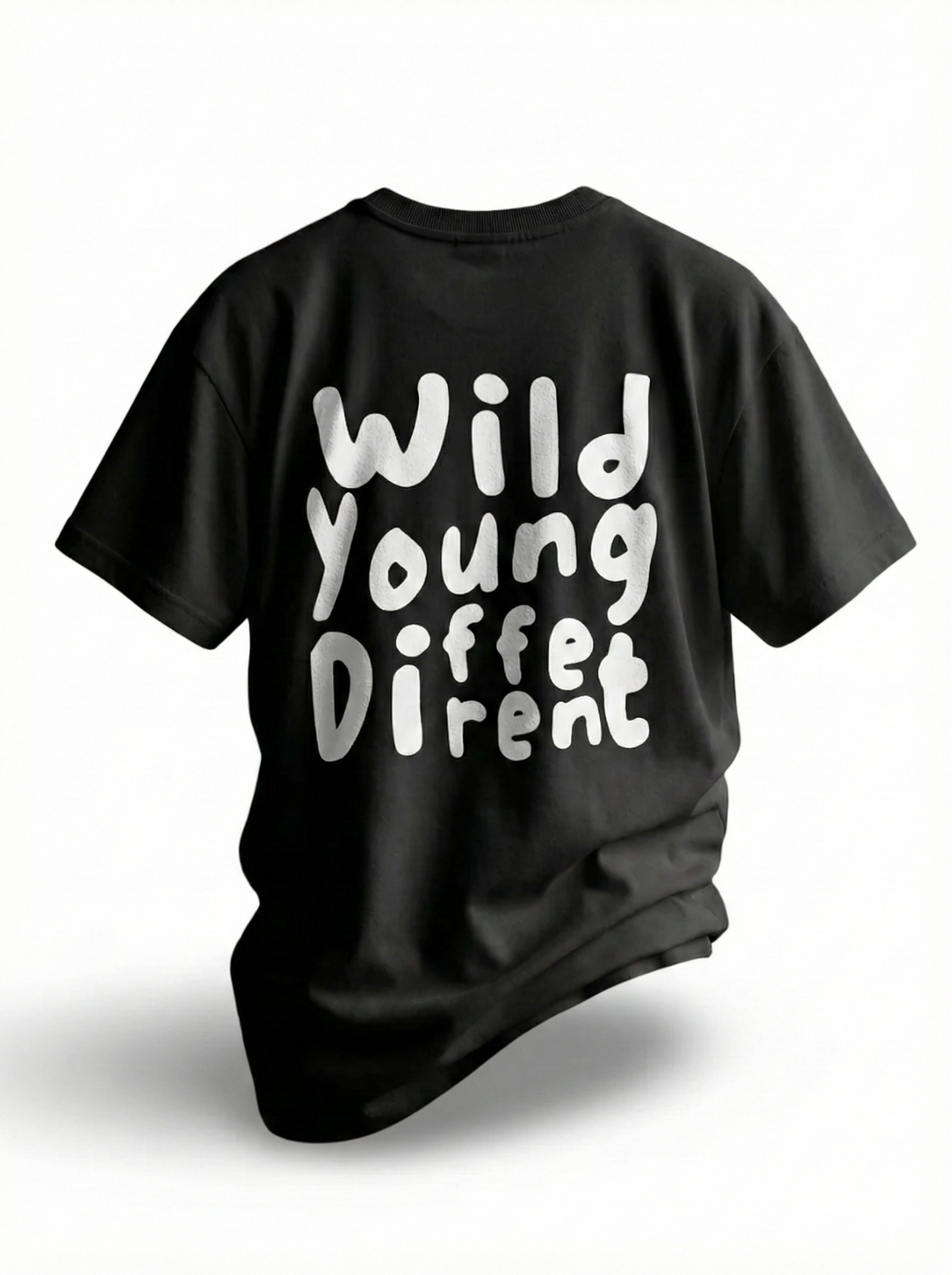 WYD. Relaxed Fit "Wild Young Different" Statement Tee Black