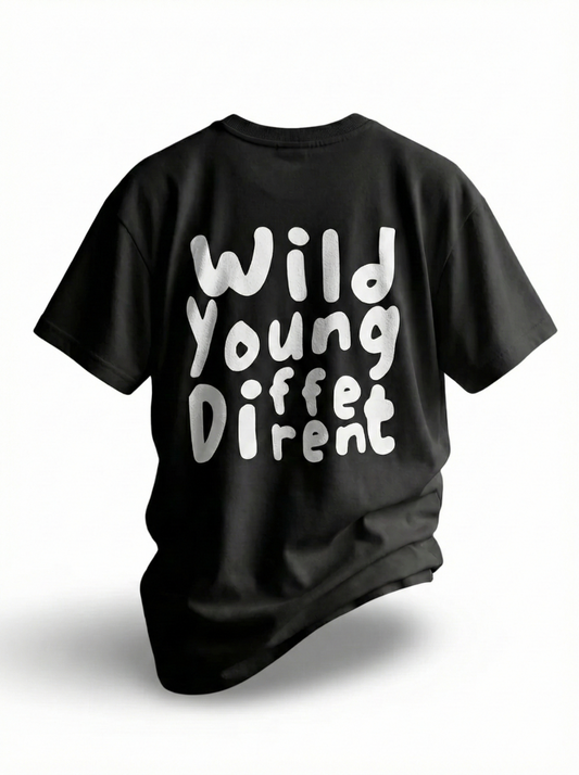 WYD. Relaxed Fit "Wild Young Different" Statement Tee Black